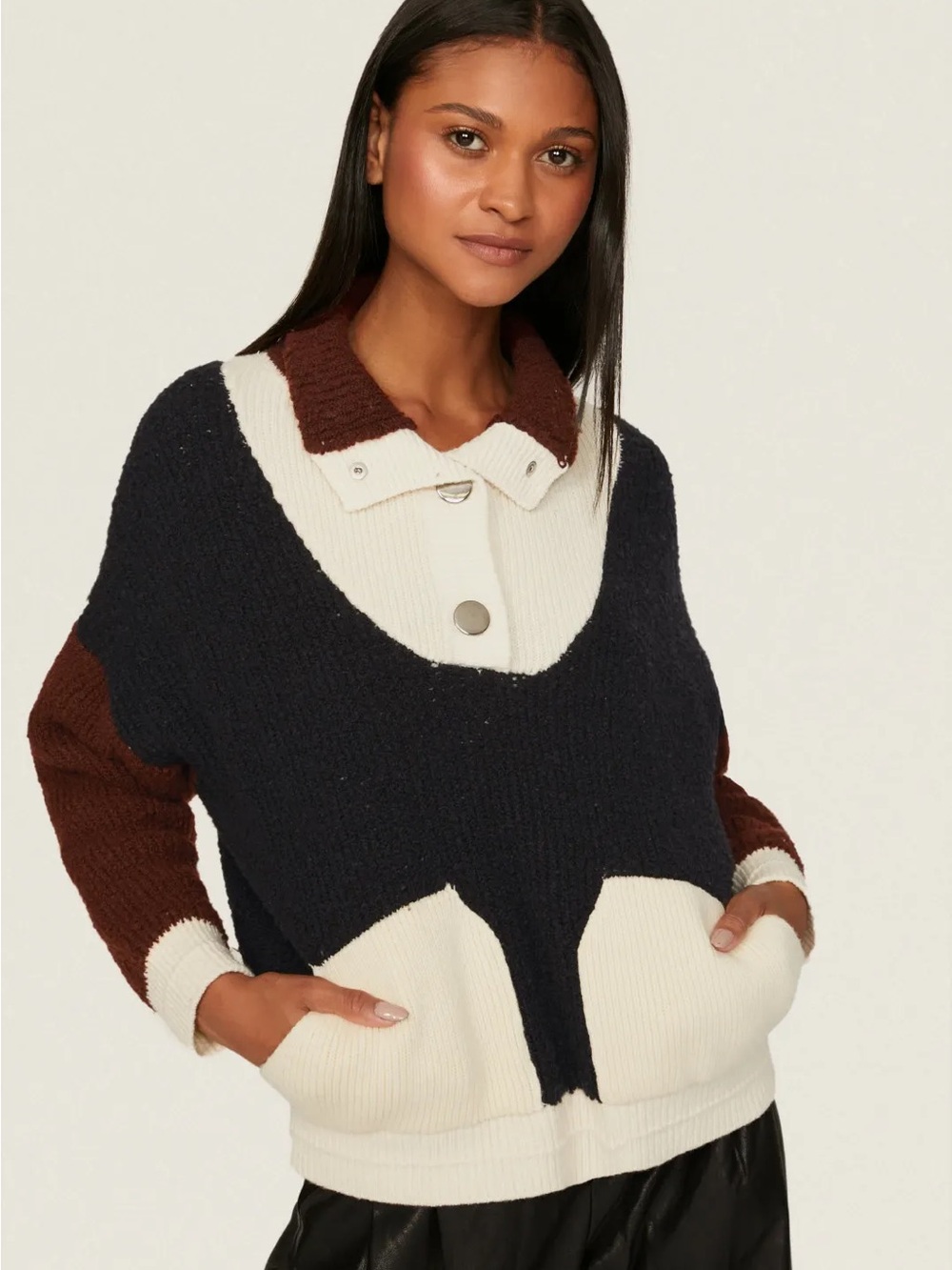 Ba&sh Benji Pullover in Navy, Burgundy and Cream